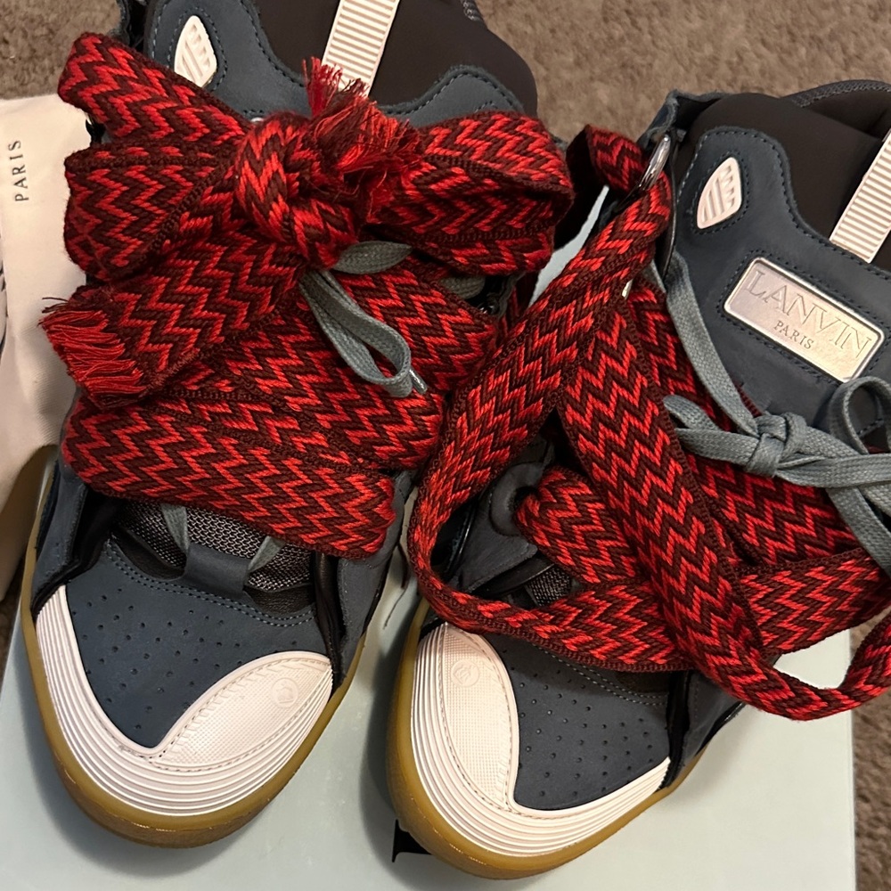 Lanvin Blue and Red High-Top Sneakers - Picture 5 of 6